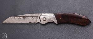   Couteau " Razorback XL " custom de Stéphane Sagric - Bois de fer et lame damas de Camille Sennegon