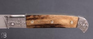  Couteau " Rumilly " custom par David Brenière - Bois de cerf / Damas et 90MCV8