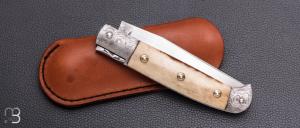  Couteau " Rumilly " custom par David Brenière - Bois de cerf / Damas et 90MCV8