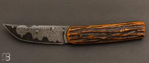    Couteau " Sanjo " par Guy Poggetti - Os cerfé et damas
