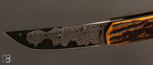    Couteau " Sanjo " par Guy Poggetti - Os cerfé et damas