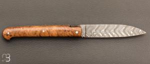  Couteau  " le  Sauveterre " régional pliant - Loupe de teck et lame damas