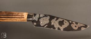  Couteau Semi intégral custom fixe de Israel Nascher  - Bois de cerf et damas