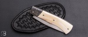   Couteau " Talar " pliant de Anthony Brochier - Ivoire de phacochère / damas et RWL34