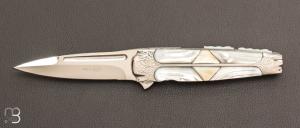  Couteau " Tojin " custom par Koji Hara - Nacre blanche et Cowry-Y