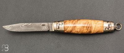 Couteau Tonneau par Jean Michel REMAUD - Loupe de robinier et lame damas