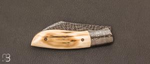  Couteau " Wharncliffe  " custom pliant par Milan Mozolic - Ivoire de mammouth et damas plume