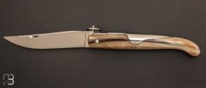 "Yatagan" 18 cm  folding hunting knife handmade by Jacques Mongin - Blond horn 