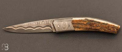 Couteau " custom " damas Styrefors et mammouth de Alain & Joris Chomilier