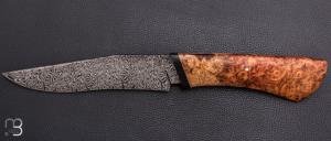     Couteau droit par Nicolas Mestrallet - Atelier du couteau de Vaunaveys - Lame forg�e acier damas mosa�que et loupe d'amboine