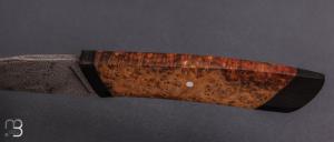     Couteau droit par Nicolas Mestrallet - Atelier du couteau de Vaunaveys - Lame forgée acier damas mosaïque et loupe d'amboine