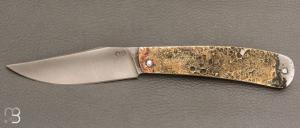   Couteau à cran forcé fer et laiton par Mickaël Moing - Lame acier XC100