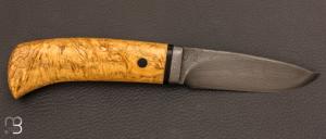 Couteau  "  droit  " artisanal à lame forgée en acier damas et loupe de buis par Jean Paul Sire