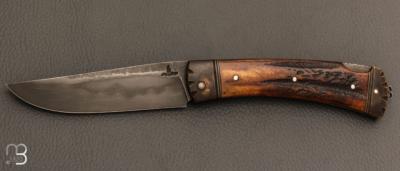   Couteau " lock back " par Thomas LECAS - Bois de cerf teinté et 135Cr3
