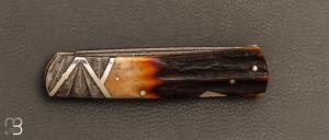   Couteau " Custom Lock Back " de Ken Steigerwalt - Damas et Amber stag 