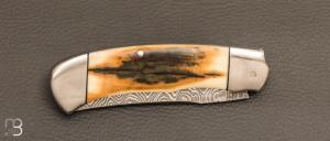  Couteau  " slipjoint " custom de SMZ Flammes de forge - Ivoire de mammouth et damas