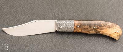    Couteau " trappeur " custom par Anthony Brochier - Loupe de buis / damas et RWL34