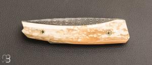   Couteau "Lock-back custom" de Alain & Joris Chomilier - Mammouth et damas "spirographe" de Vegas Forge
