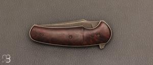 Couteau   "   Flipper custom  " pliant par David Lespect - Bois de fer et lame RWL-34