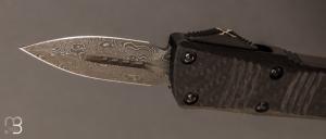   Couteau "  Troodon® Mini D/E Signature Series Carbon Fiber Top Damascus Standard Ringed Hardware " Automatique Microtech -  238-16 CFS