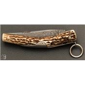 Couteau Cornillon 12 cm Bois de cerf et lame damas par J. Mongin