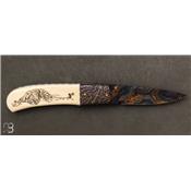 Couteau de poche scrimshaw et damas par Francesco Pachi
