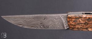   Couteau "1515 collection Globetrotter" par Manu Laplace - Loupe d'hêtre échauffé et lame damas