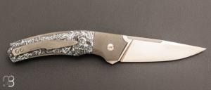    Couteau " Back flipper " custom par Florian Dreyer FD-Knives - Fibre de carbone et RWL34