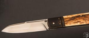  Couteau  "  Barlow " pliant custom par Nicolas Weber - Ivoire de mammouth et lame en RWL-34