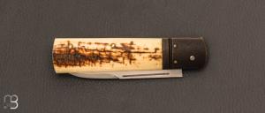 Couteau  "  Barlow " pliant custom par Nicolas Weber - Ivoire de mammouth et lame en RWL-34