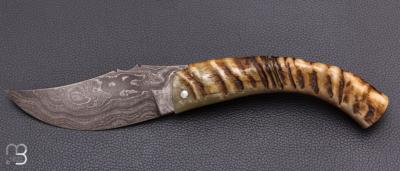   Couteau " Berger " pliant par José Viale - Lame Damas et corne de bélier