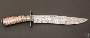  Couteau " Bowie " de Nicolas Mestrallet - Atelier du couteau Vaunaveys - Lame en acier damas forgé et molaire de mammouth