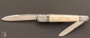  Couteau " Canif 2 lames inspiration Sheffield " pliant fait main par Bastien Toubhans - Atelier Beau Merle - Dent de phacochre