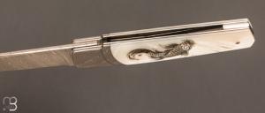   Couteau " Chiudibile  " custom par Fabrizio Silvestrelli - Nacre blanche et lame damas