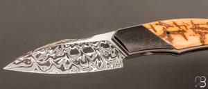   Couteau " custom " pliant de David Lespect - Ivoire de mammouth et lame damas