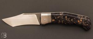Couteau " Darknight " de collection par Olivier Ouertal - Loupe de bouleau teint stabilis et lame en RWL34