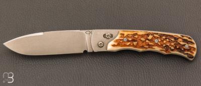 Couteau  "  Explorateur " custom par Éric Parmentier - Bois de cerf et lame en niolox