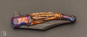    Couteau " Gitano Custom " pliant de Gudy van Poppel - Cerf Sambar et Böhler N690