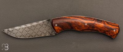    Couteau « Ibex » custom par Cyril Doche - Bois de fer et damas mosaïque