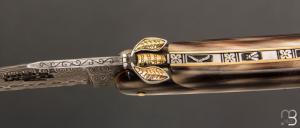    Couteau Laguiole 12 cm par Stéphane Rambaud - Pointe de corne et damas