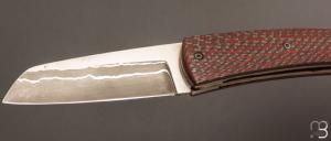   Couteau " Le Gourmet " custom par Alain André - Carbone rouge et lame damas de Philippe Ricard