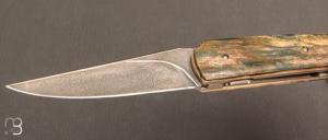 Couteau  "  Light " liner-lock mammouth et damas wootz par Thierry Chevron