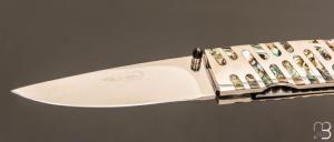    Couteau " Linerlock " custom par Koji Hara - Abalone et lame en Cowry-Y