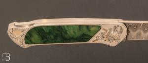 Couteau " Lock-back " interframe folder Jade et damas par Aad Van Ryswyk