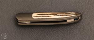 Couteau " Lovit " custom par Thierry Savidan - Titane / Cerf sambar et RWL-34