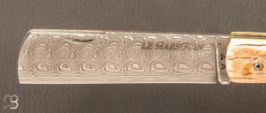  Couteau  "  Marsouin " custom de poche par Eric Albert - Croûte de mammouth et damas