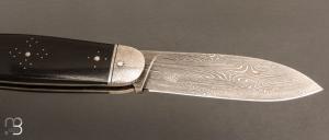    Couteau " Navette " custom par David Breniere - Ebène et damas multi barreaux