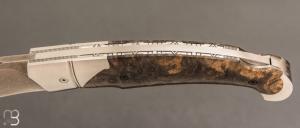     Couteau " Nuevo Lock-Back " pliant artisanal de Cyril Kalisz - Loupe d'amboine et Wootz