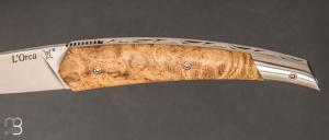   Couteau " ORCA Silver " pliant par l'Atelier Les 2 Diables - Loupe d'acacia et 14c28n