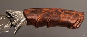    Couteau droit " PÉGASE " par Nicolas Mestrallet - Lame forgée acier damas figuratif et bois de fer d'Arizona